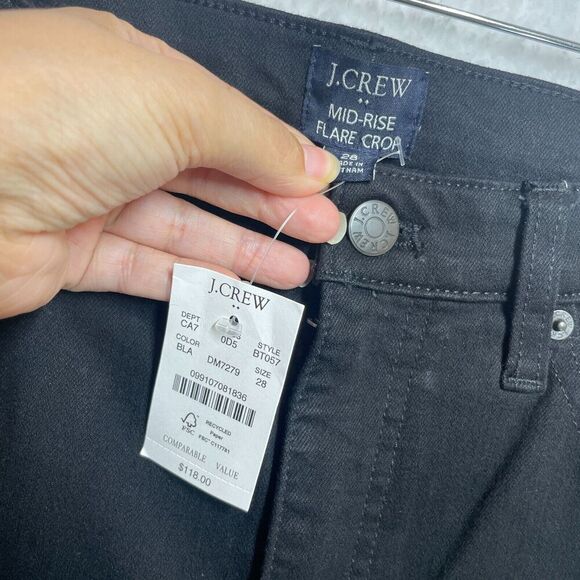 J Crew Jeans Womens 28 Black Flare Crop All Day Stretch Dark Wash Mid Rise BT057 - Picture 3 of 11